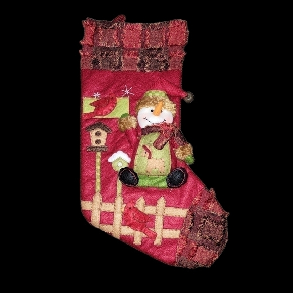 Christmas Stocking. With snowman, red bird, and bird houses - Picture 4 of 7